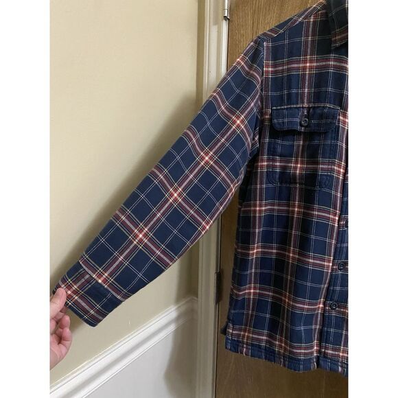 L.L. Bean Men's XS Fleece Lined Plaid Flannel Button Down Shirt Shacket Navy Red - Picture 4 of 15